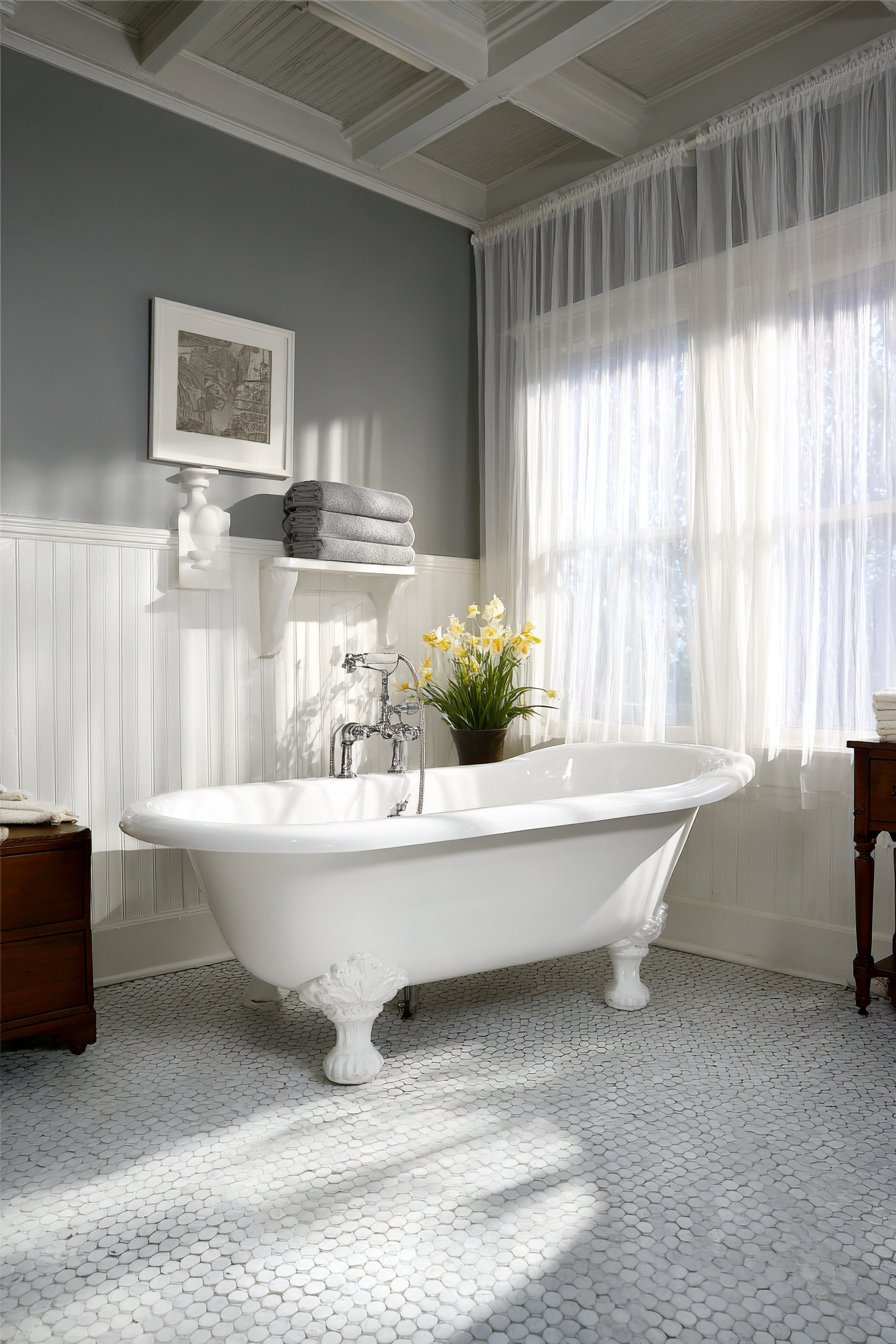 Carrara Marble Shower with Built-in Benc