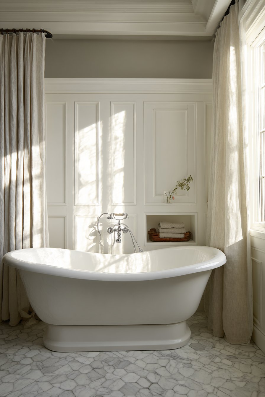 Carrara Marble Shower with Built-in Benc