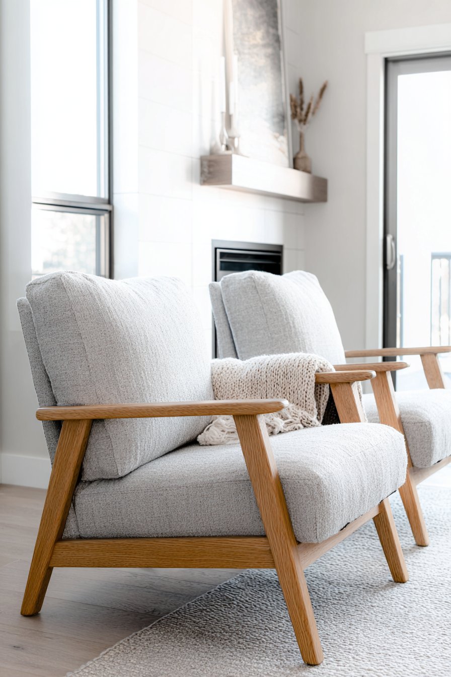 Scandinavian Grey Linen Armchairs