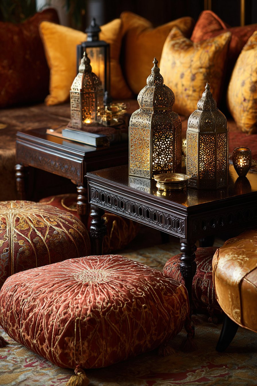 Brass Lantern Collection with Warm Ambient Lighting