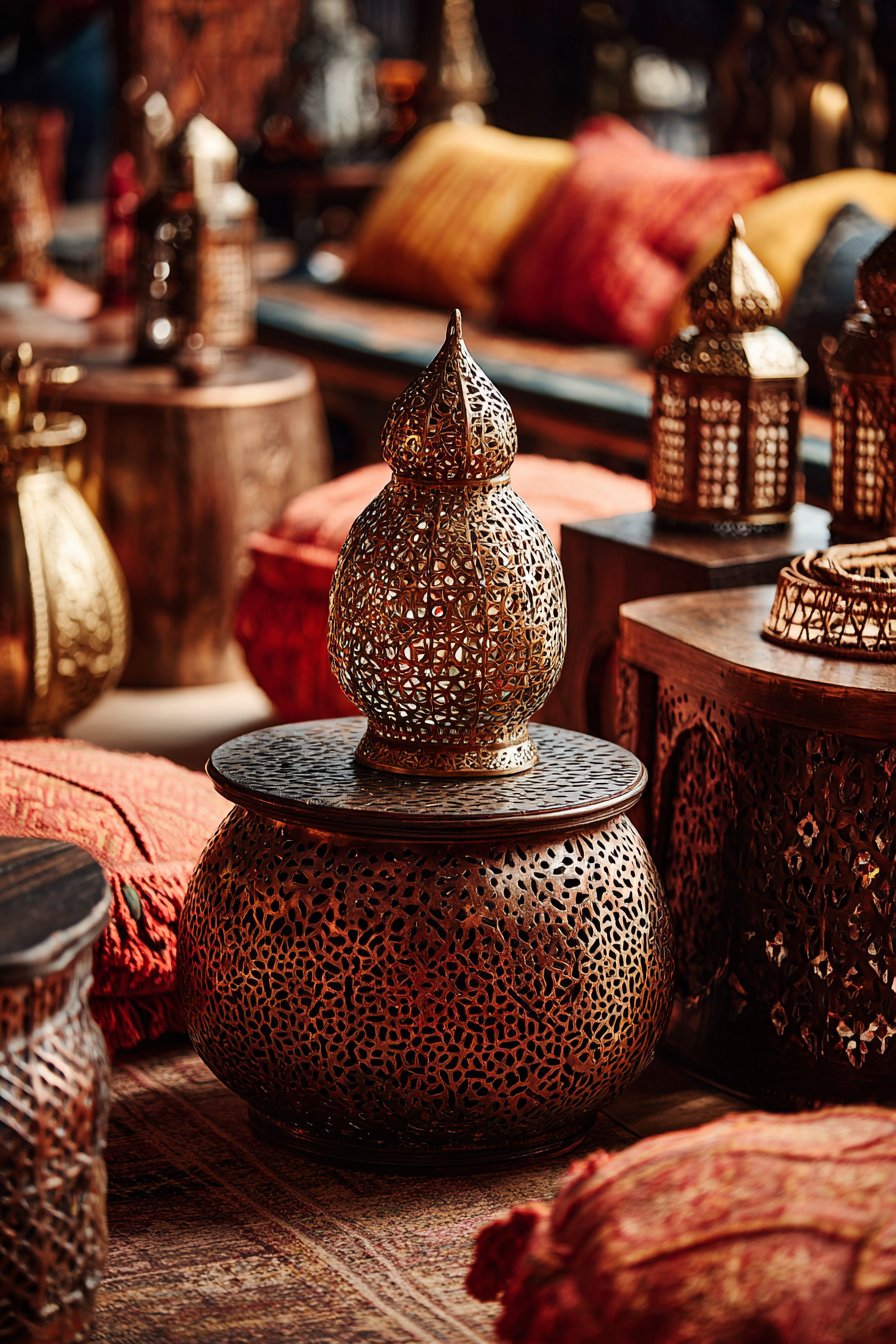 Brass Lantern Collection with Warm Ambient Lighting