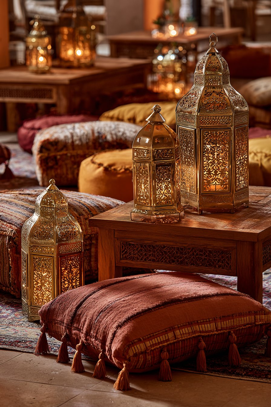 Brass Lantern Collection with Warm Ambient Lighting