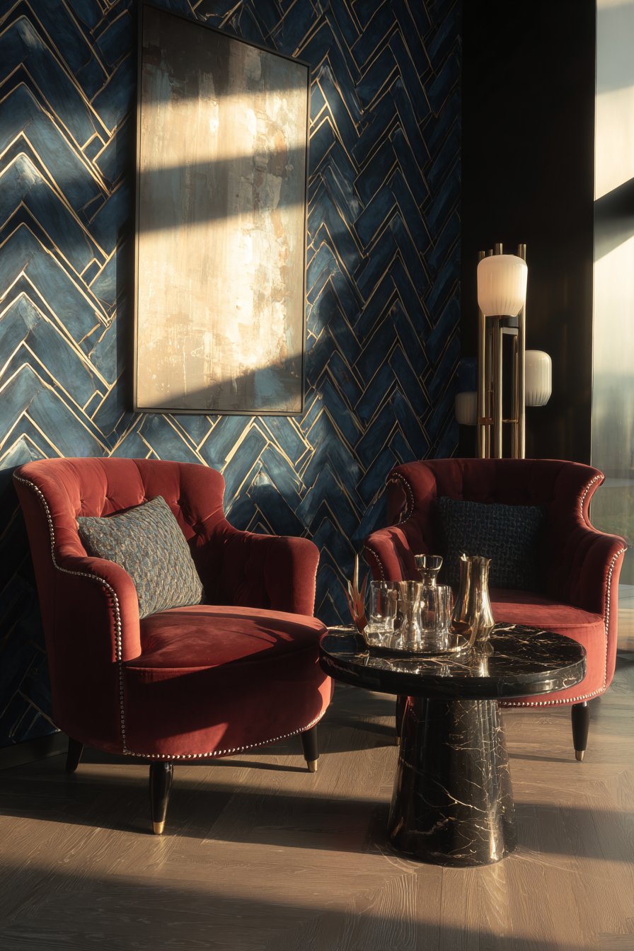 Bold Chevron Navy and Gold Drama