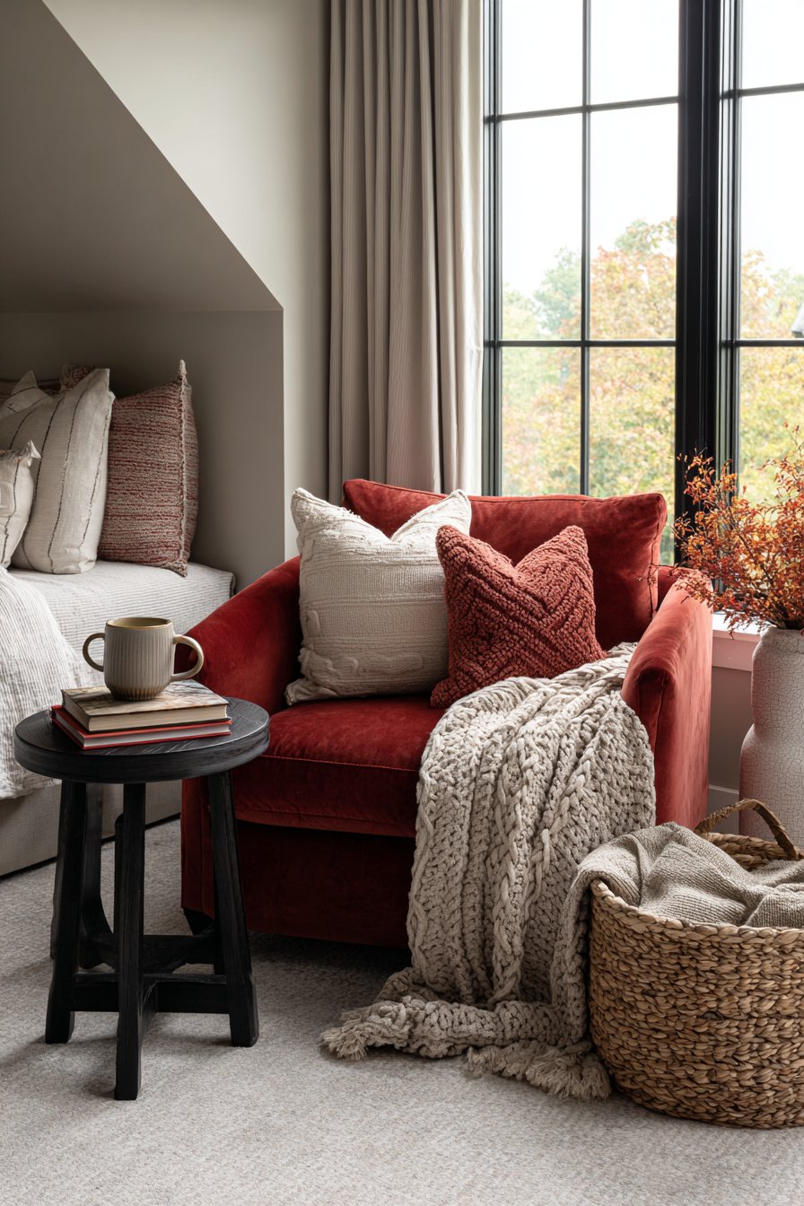 Cozy Reading Nook with Autumn Comfort