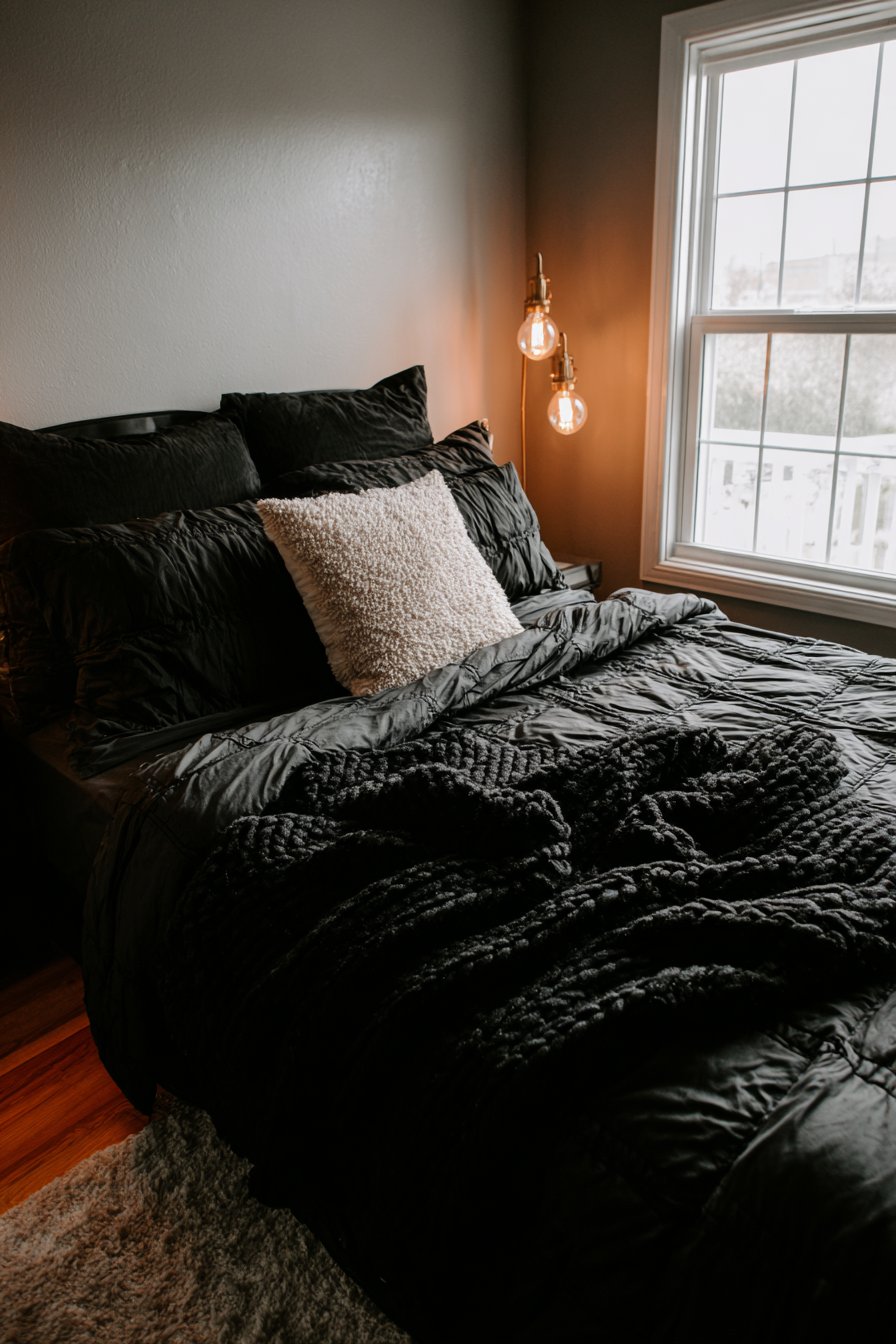  Luxurious Layered Black Bedding with Varied Textures