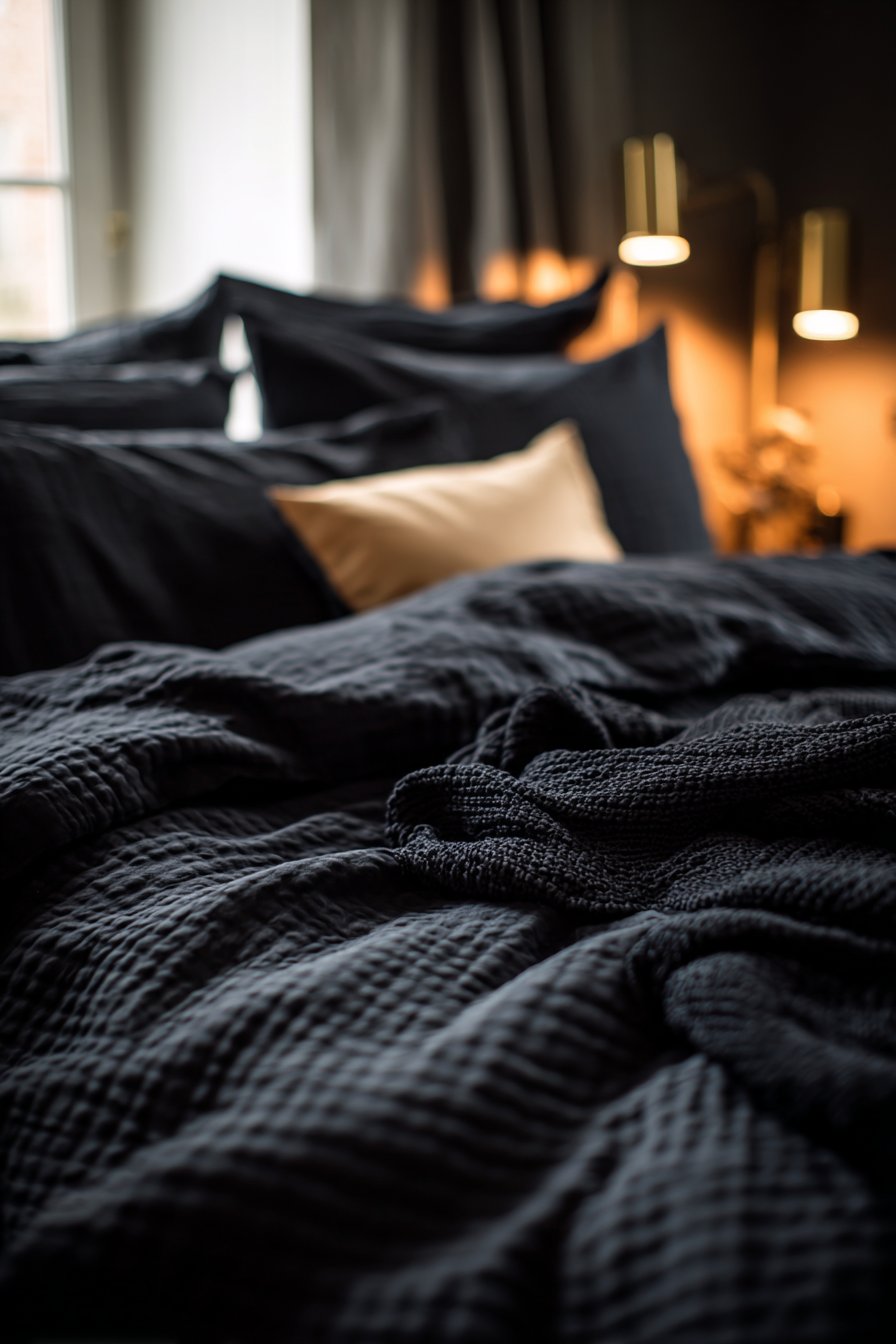  Luxurious Layered Black Bedding with Varied Textures