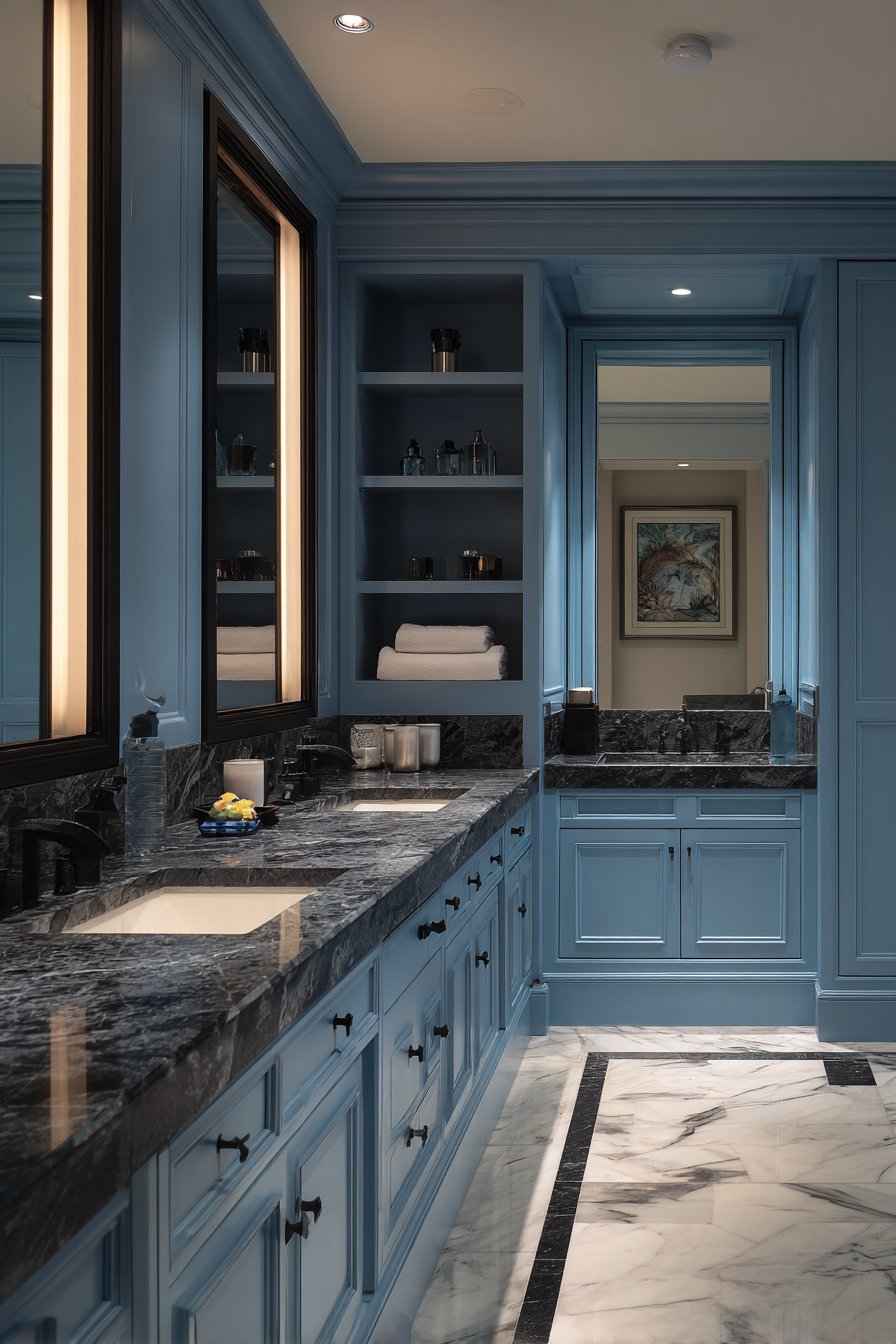 Sophisticated Dual Vanity in Midnight Blue