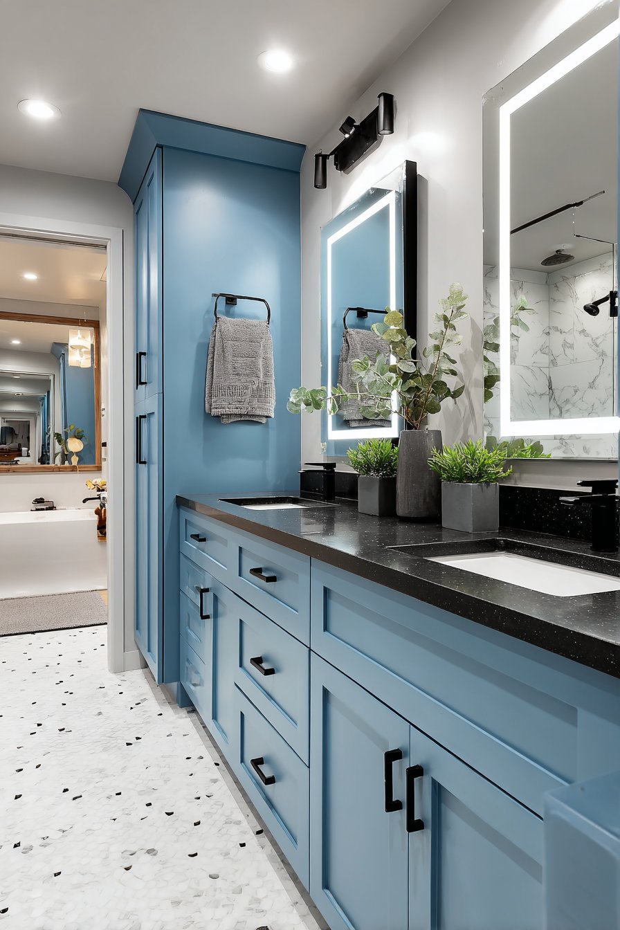 Sophisticated Dual Vanity in Midnight Blue