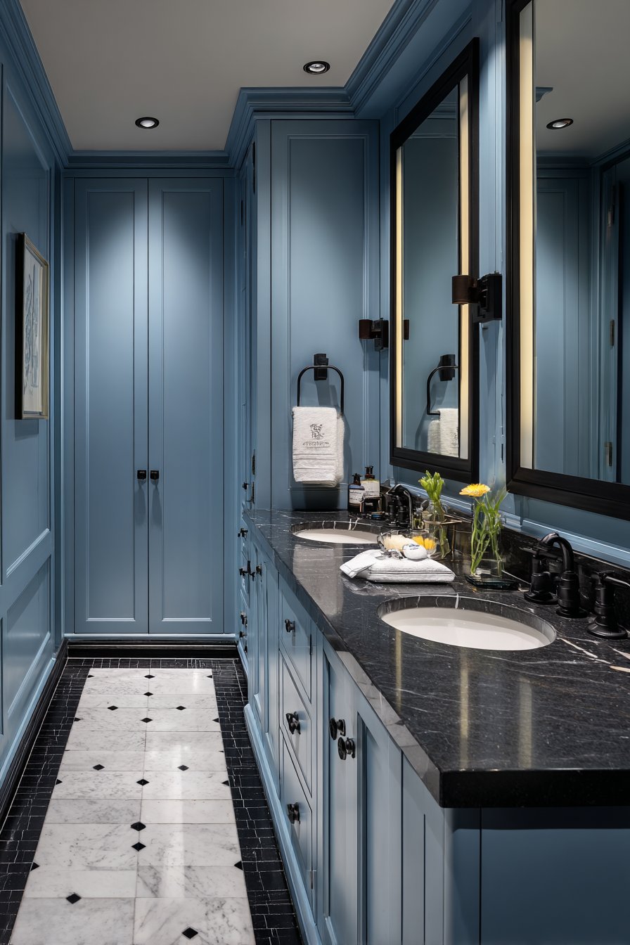 Sophisticated Dual Vanity in Midnight Blue
