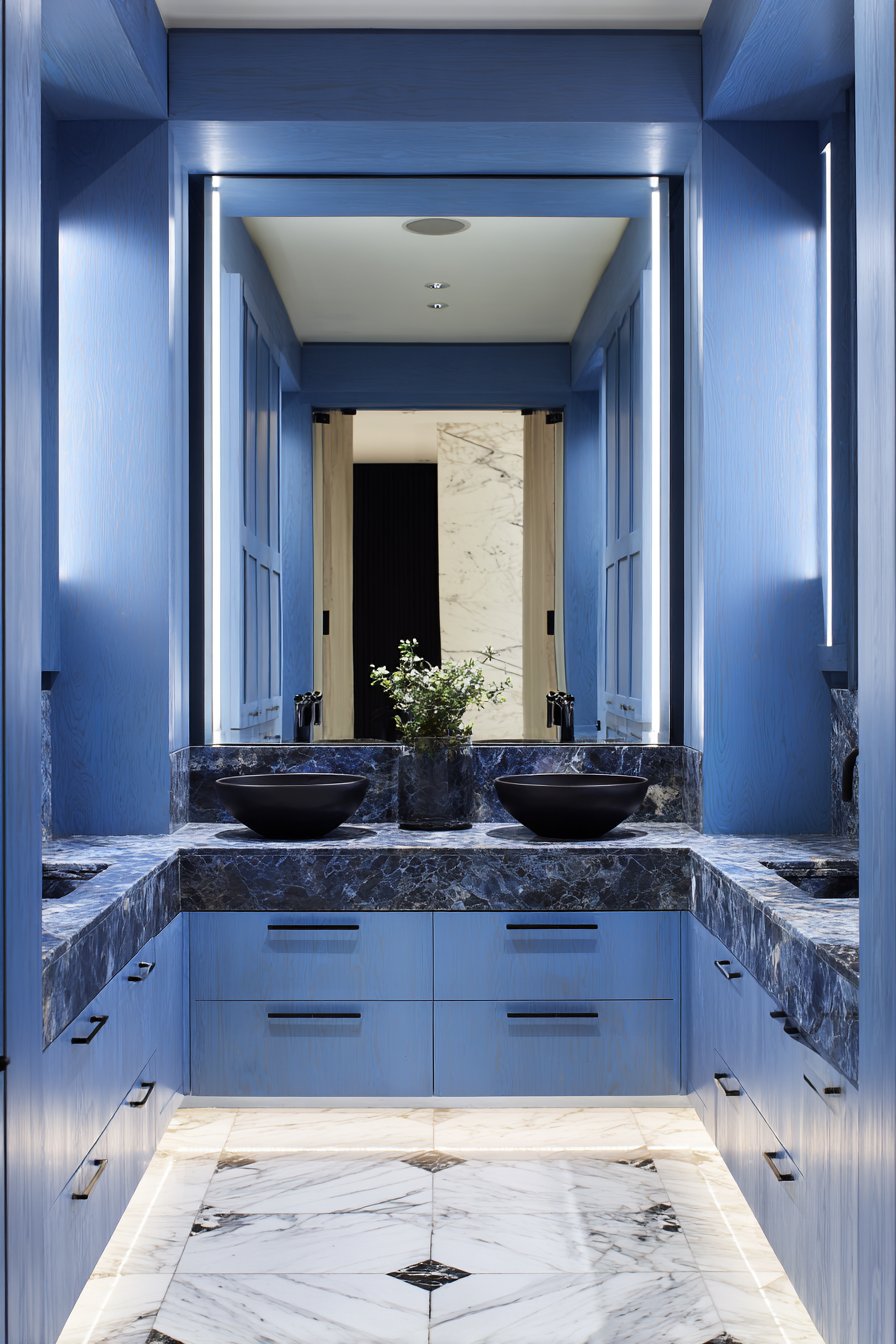 Sophisticated Dual Vanity in Midnight Blue