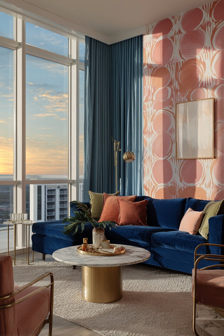 Modern Geometric with Cobalt Blue Sectional