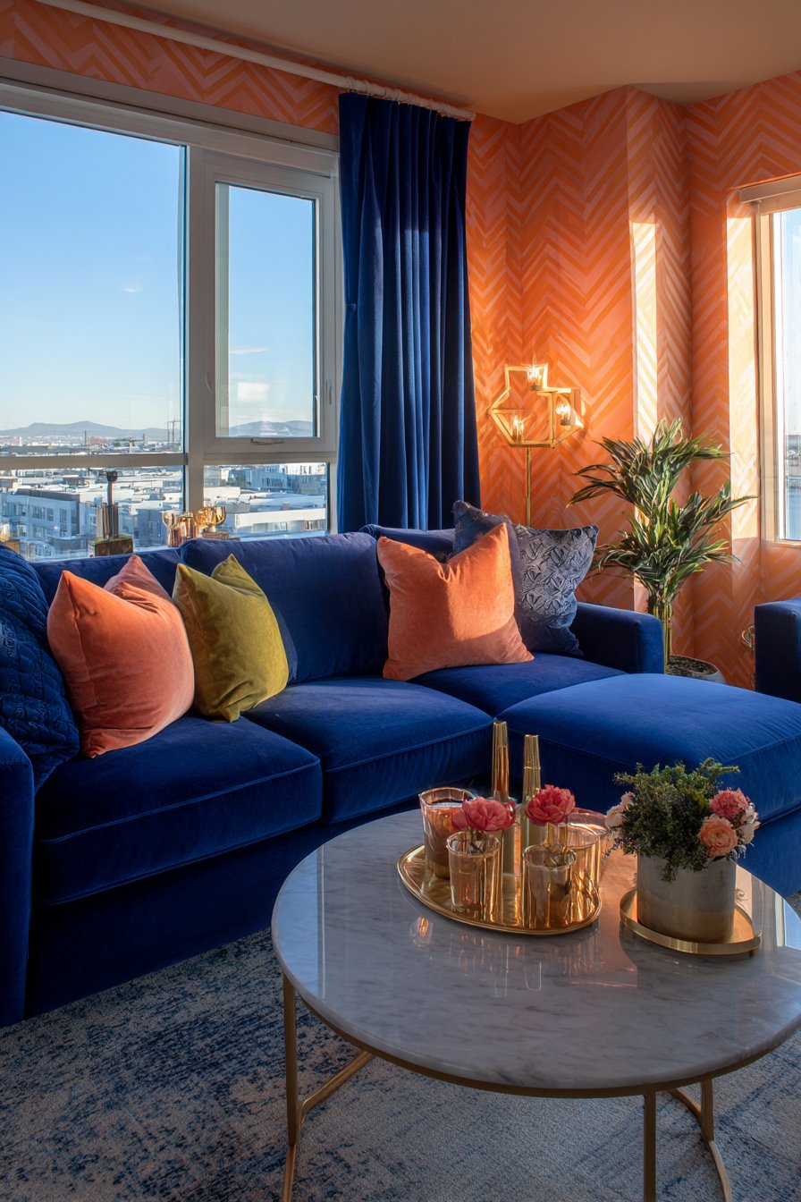 Modern Geometric with Cobalt Blue Sectional