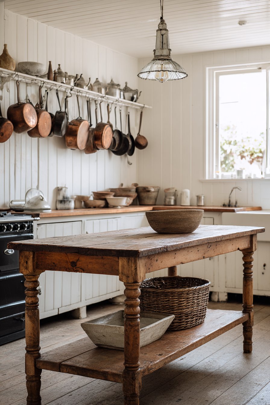 Reclaimed Wood Island with Practical Storage Solutions
