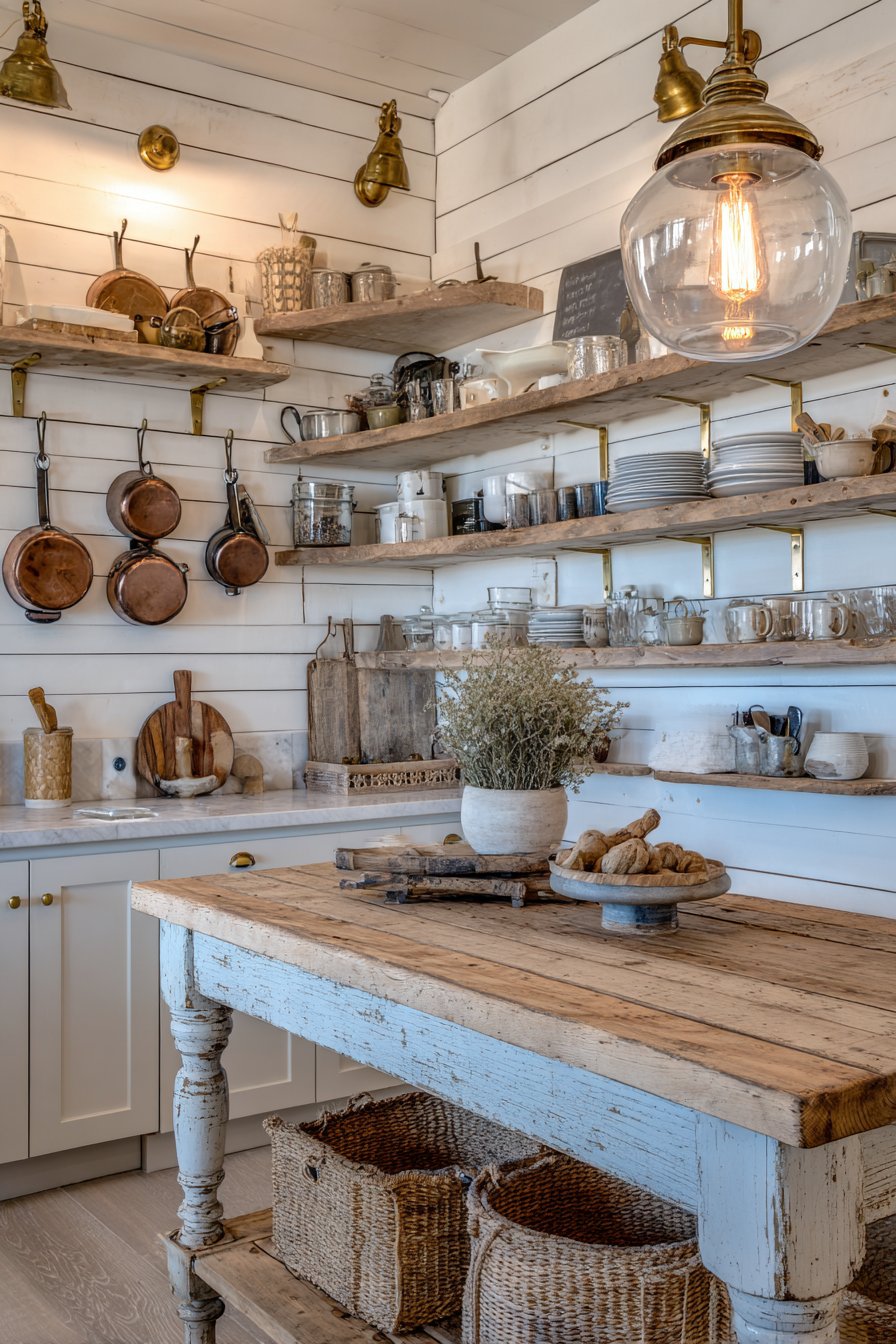 Reclaimed Wood Island with Practical Storage Solutions