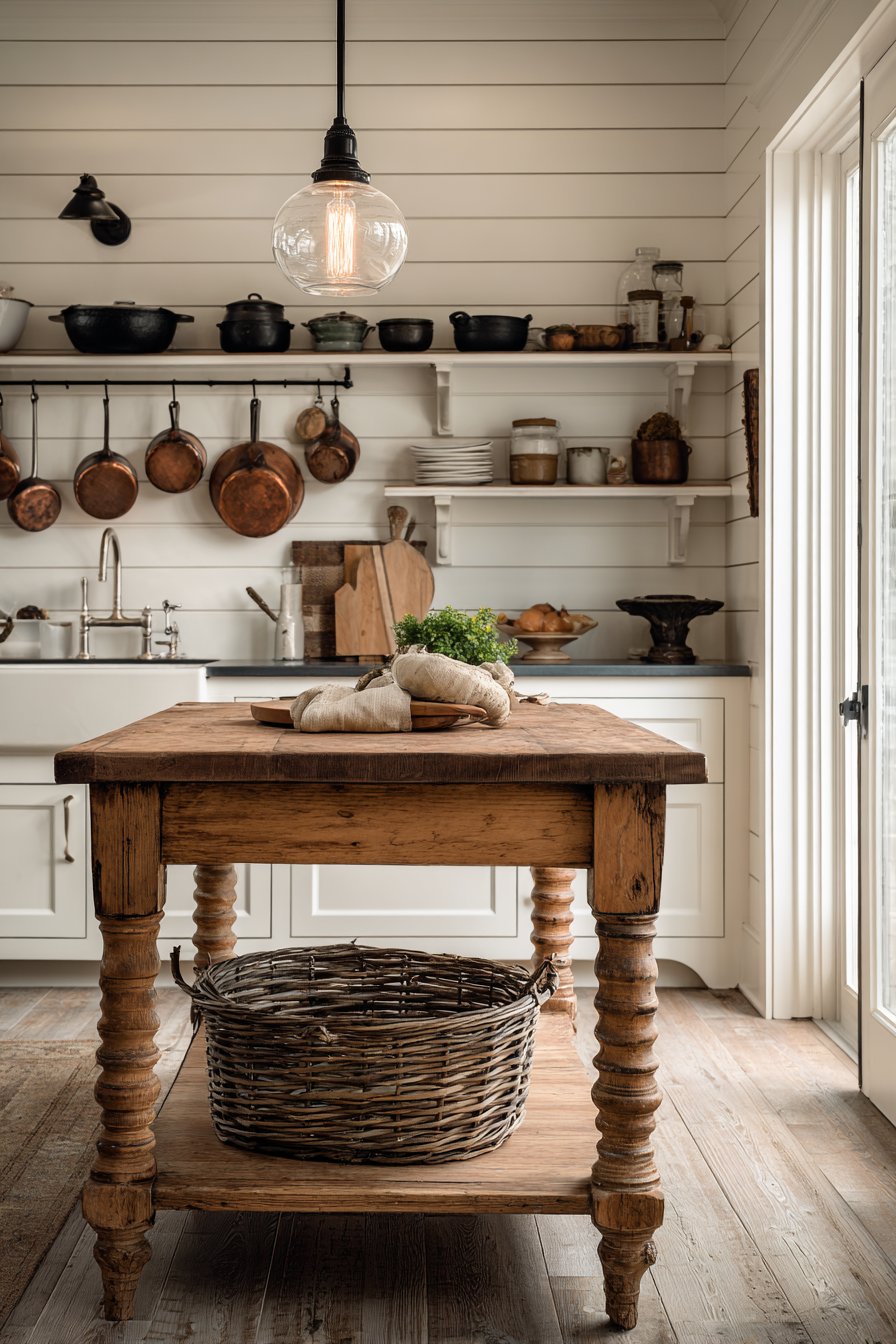 Reclaimed Wood Island with Practical Storage Solutions