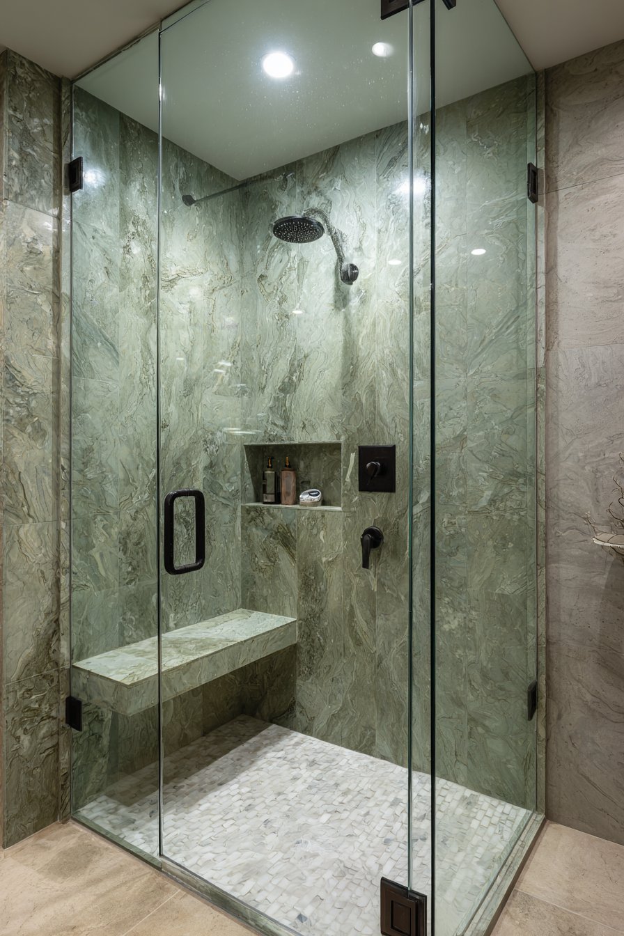 Luxurious Hunter Green Marble-Look Shower