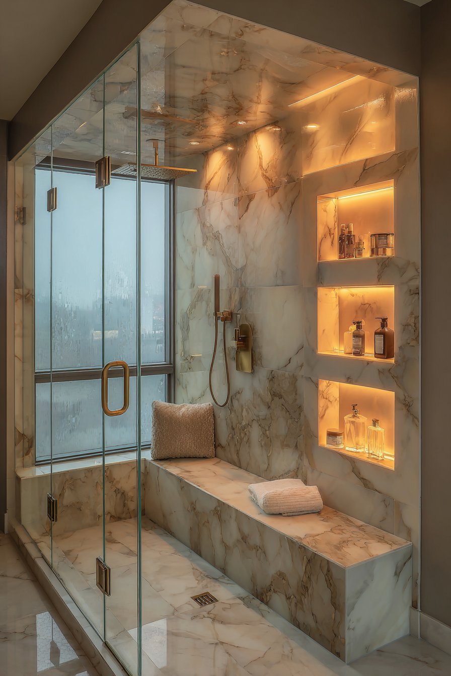 Spa-Inspired Marble Shower Retreat