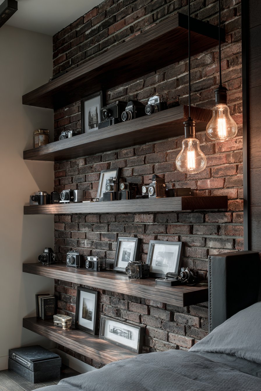 Urban Industrial Edge with Dark Walnut Floating Shelves