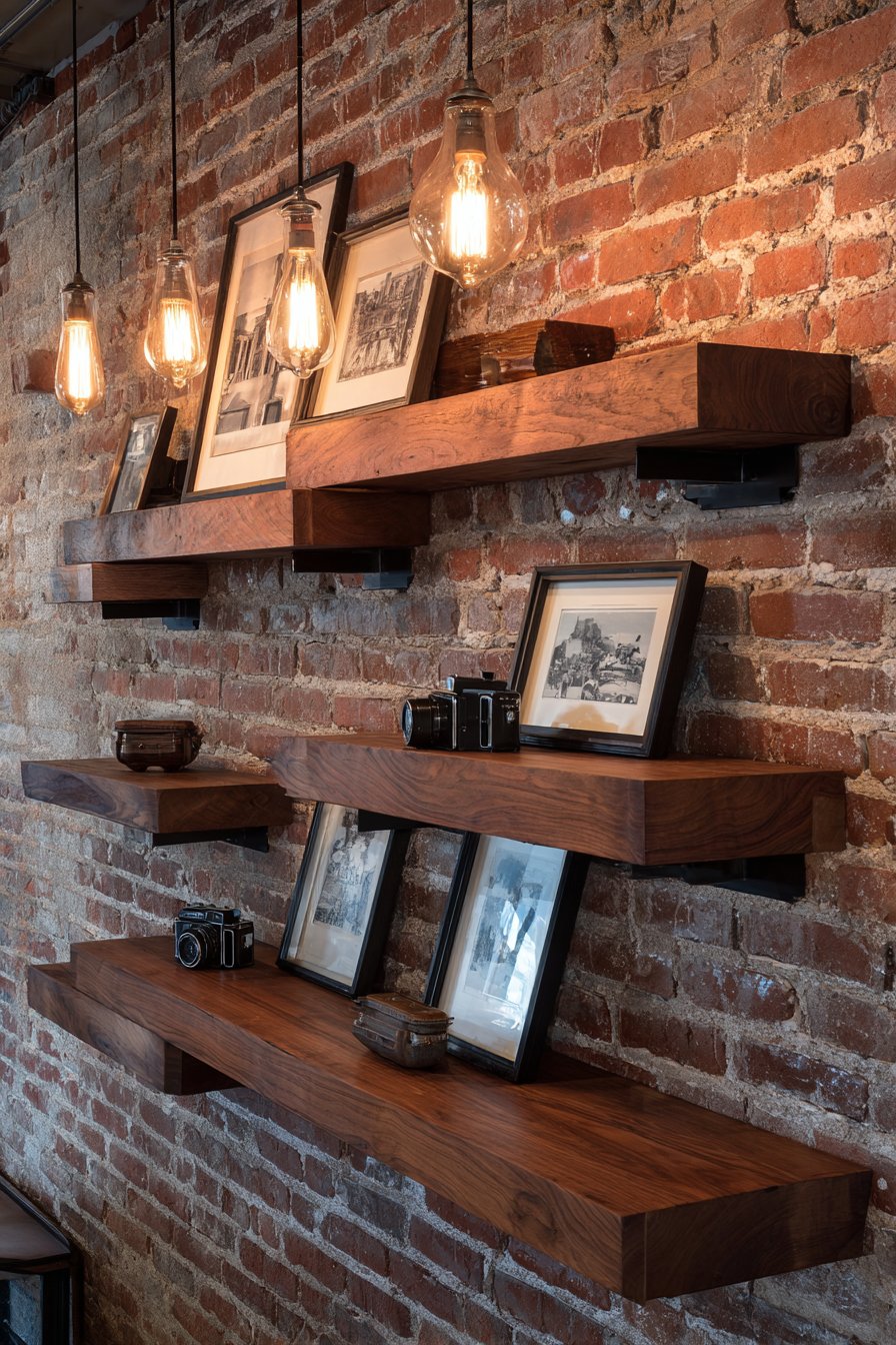 Urban Industrial Edge with Dark Walnut Floating Shelves