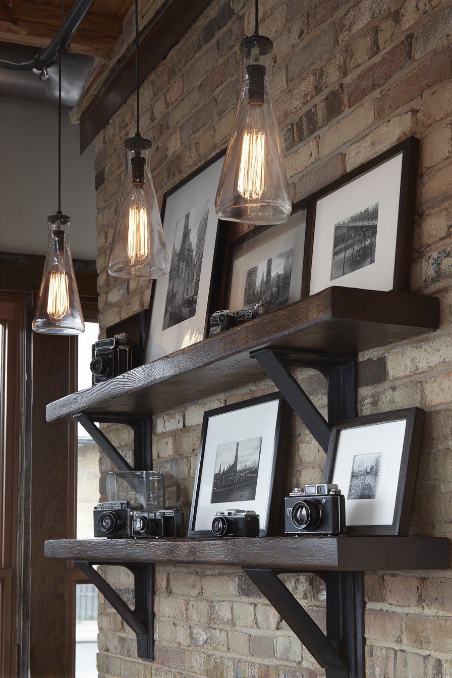 Urban Industrial Edge with Dark Walnut Floating Shelves