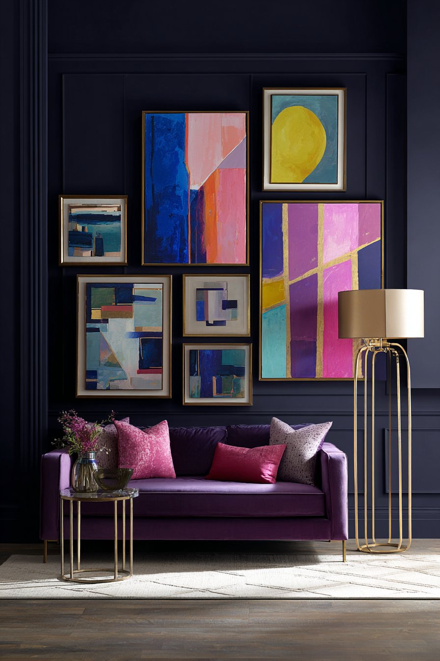 Dramatic Gallery Wall with Navy Accent Statement
