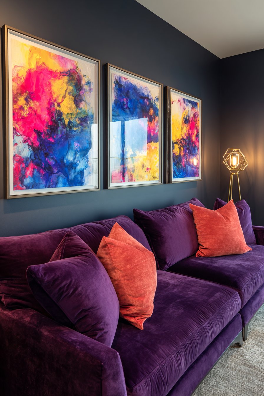 Dramatic Gallery Wall with Navy Accent Statement