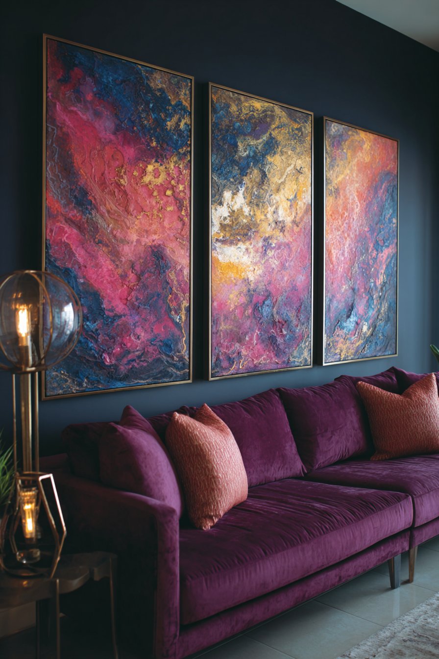 Dramatic Gallery Wall with Navy Accent Statement