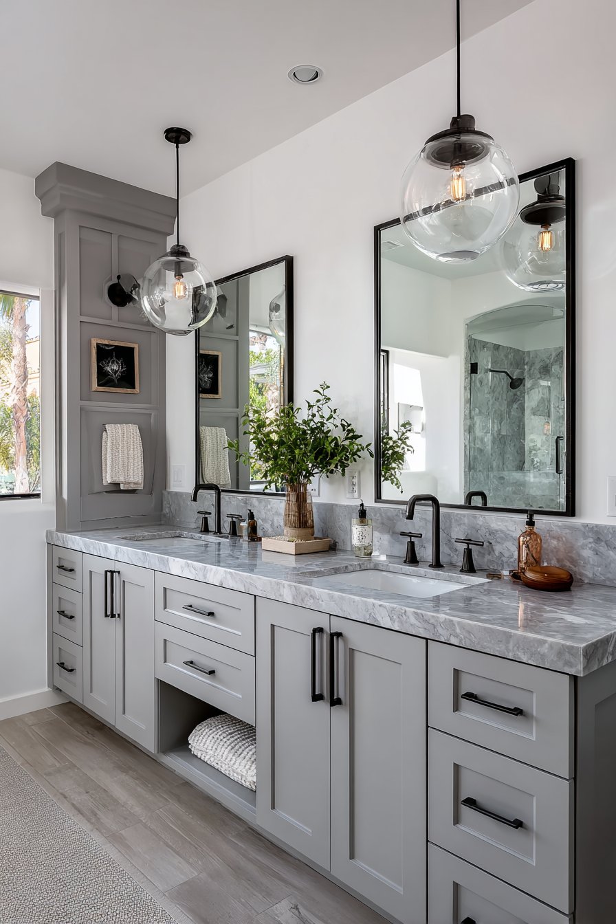 Practical Double Vanity with Dove Grey Finish
