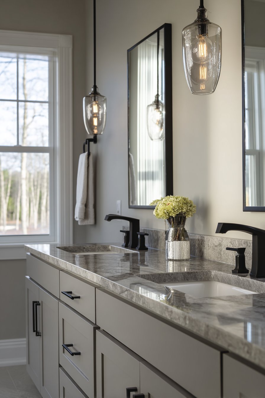 Practical Double Vanity with Dove Grey Finish