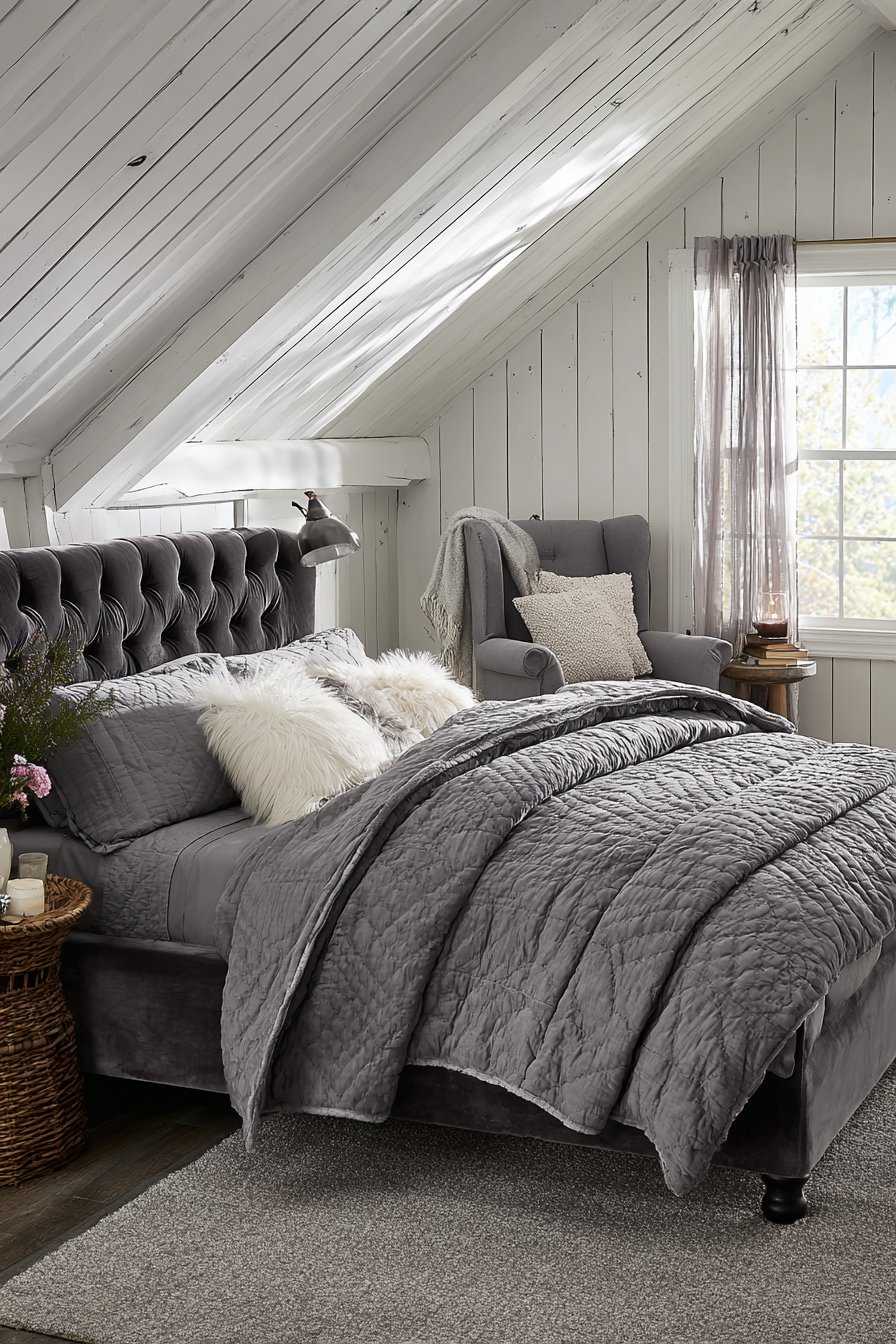 Cozy Grey Bedroom with Rich Textural Variety