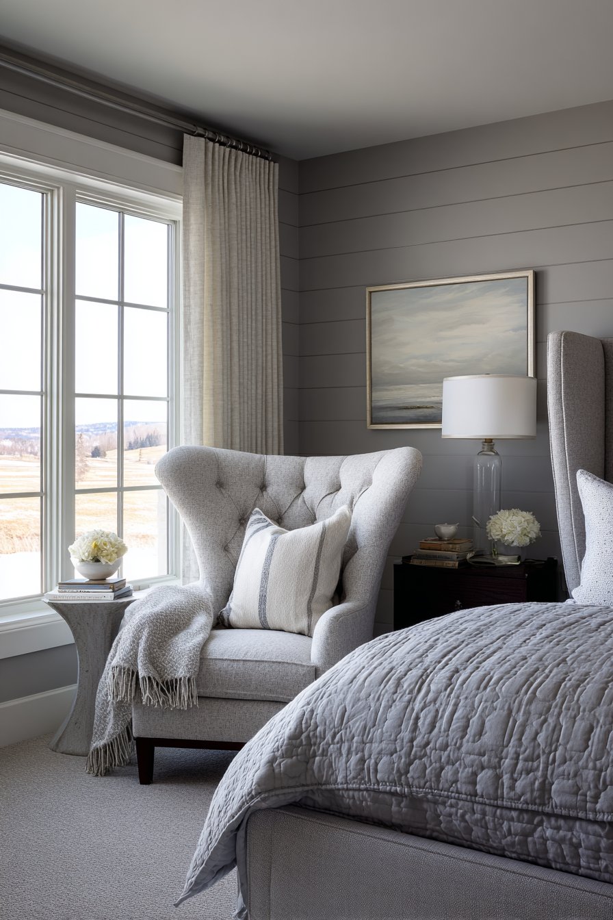 Cozy Grey Bedroom with Rich Textural Variety