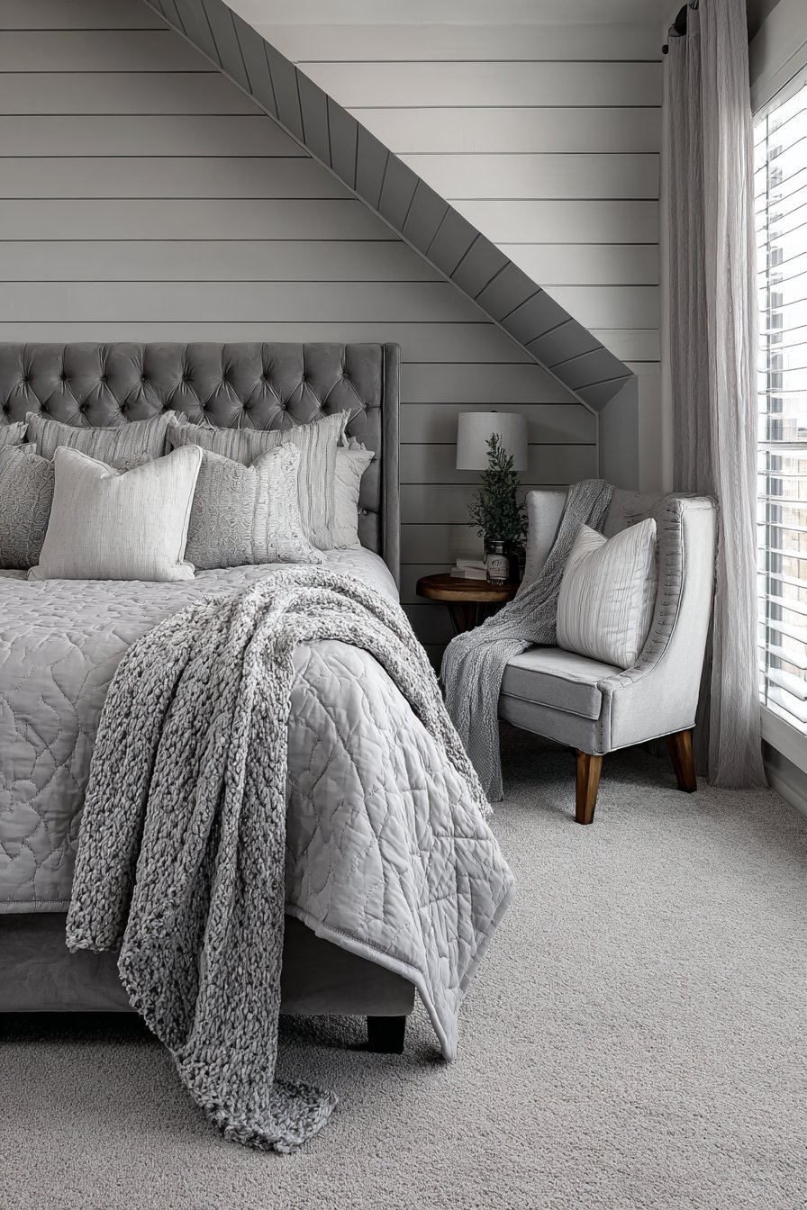 Cozy Grey Bedroom with Rich Textural Variety