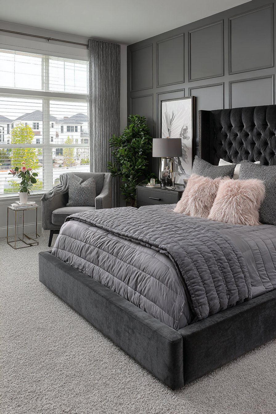 Cozy Grey Bedroom with Rich Textural Variety