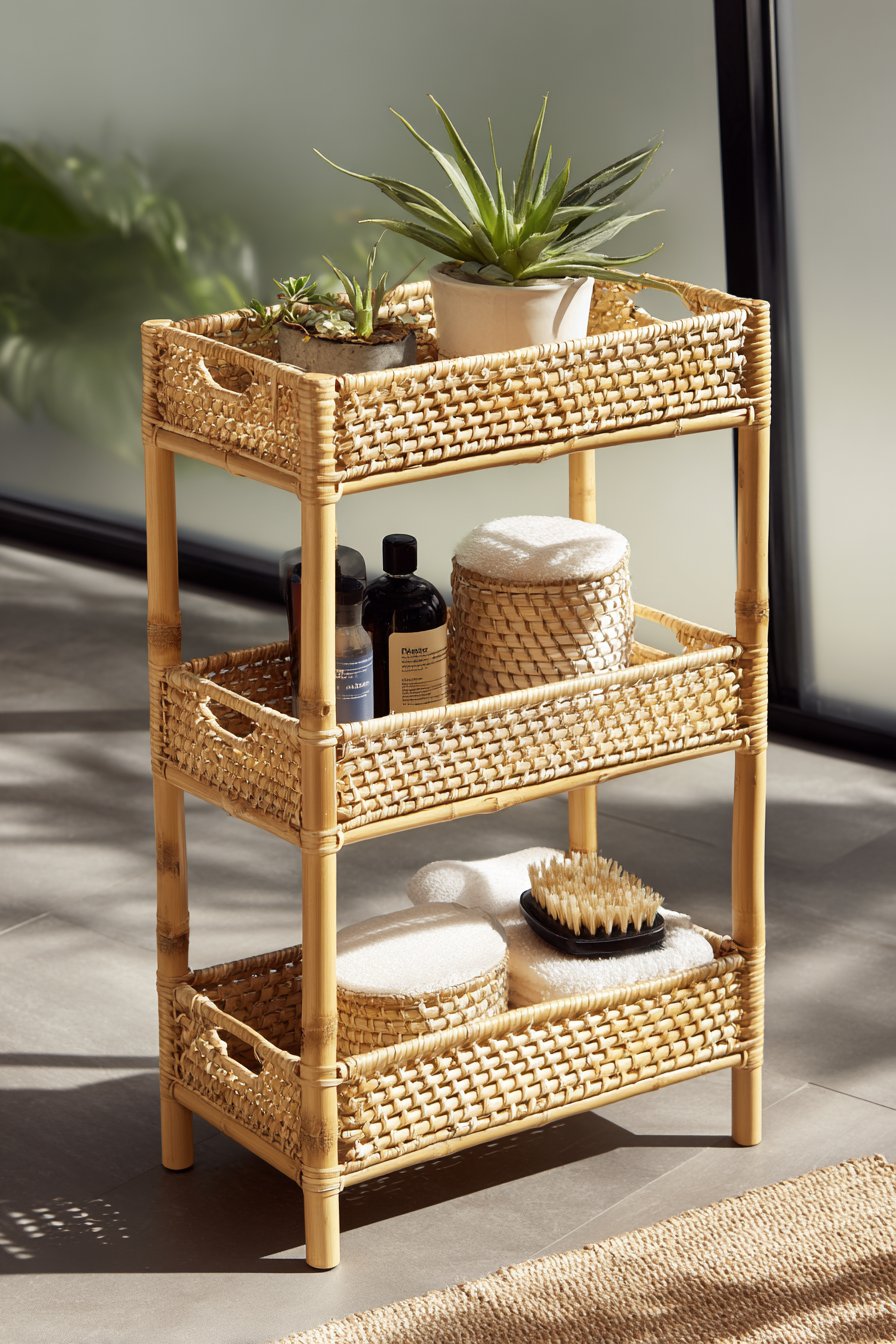 Bamboo Over-Toilet Shelving with Natural Warmth