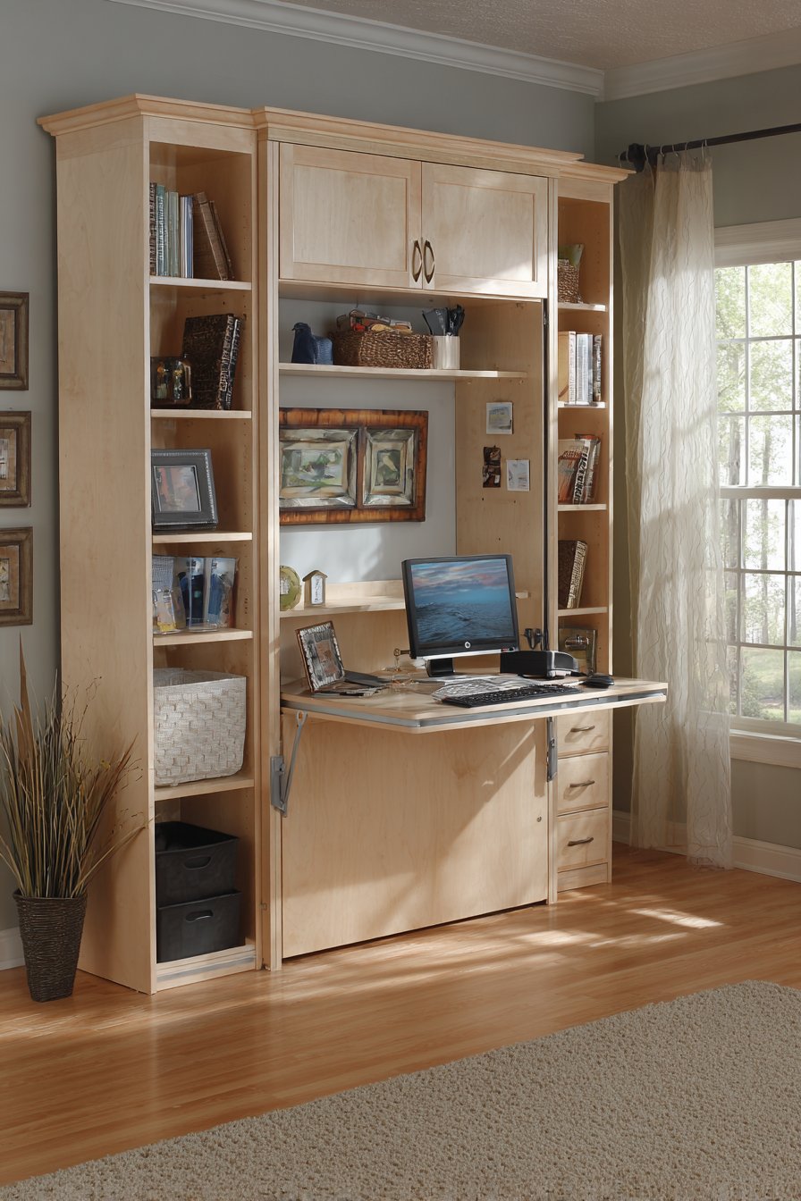 Murphy Bed with Integrated Home Office Functionality