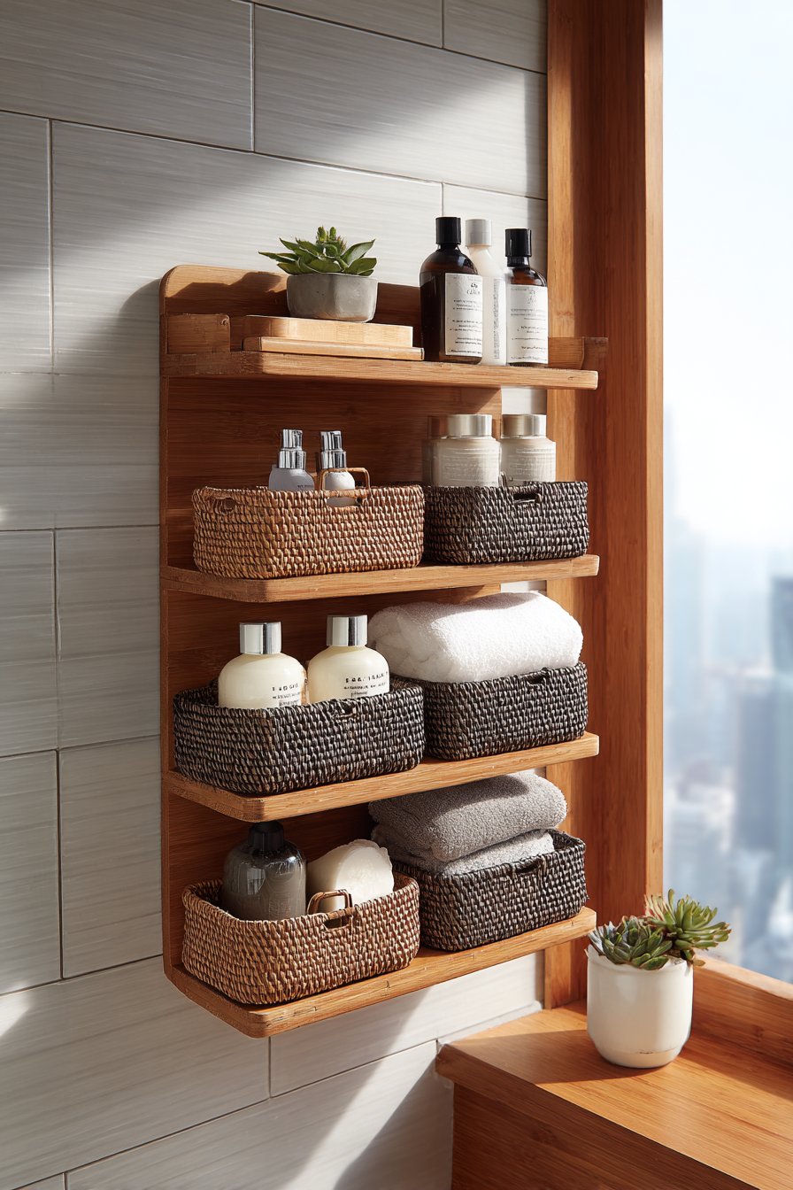 Bamboo Over-Toilet Shelving with Natural Warmth