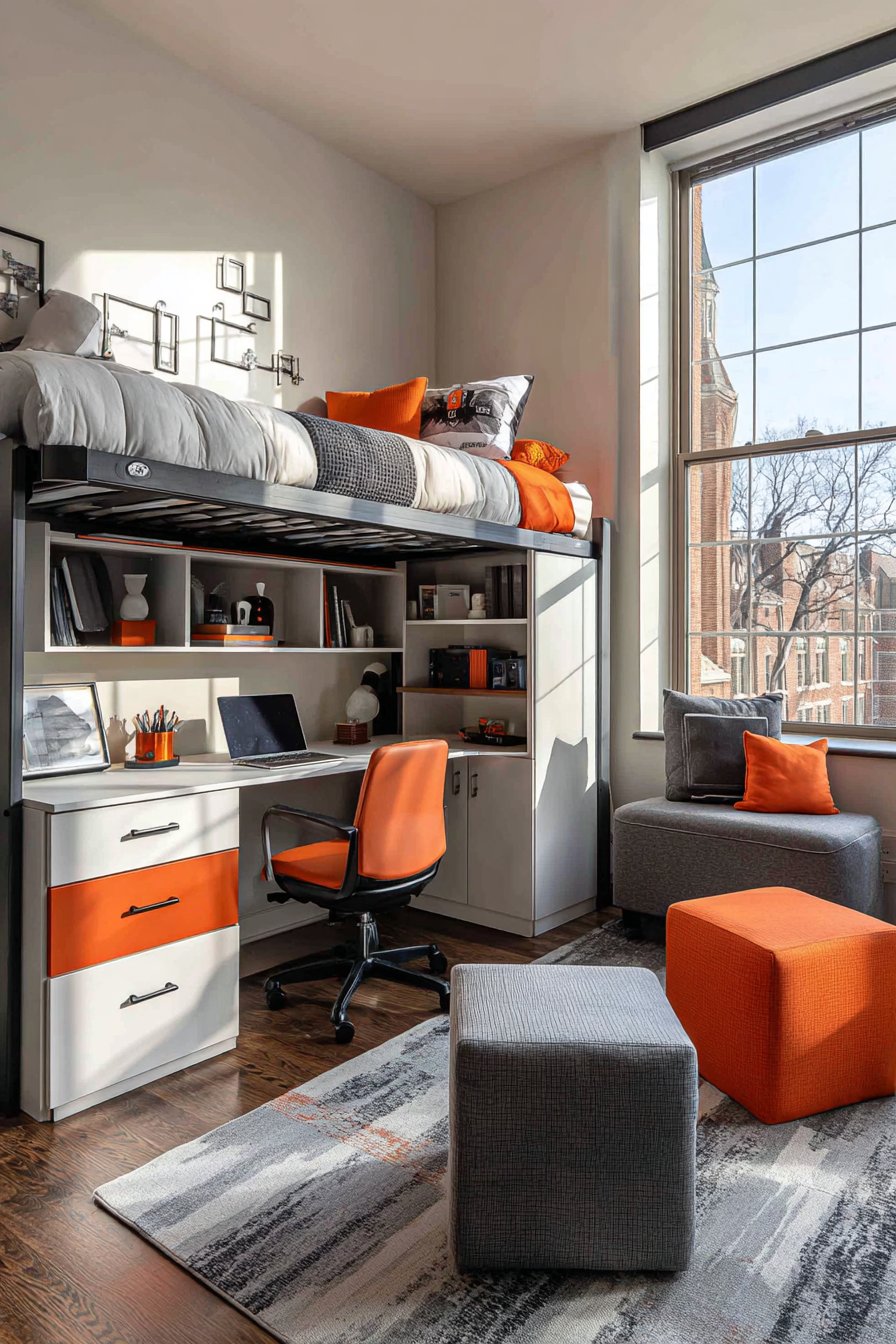 Space-Saving Loft Bed with Integrated Workspace