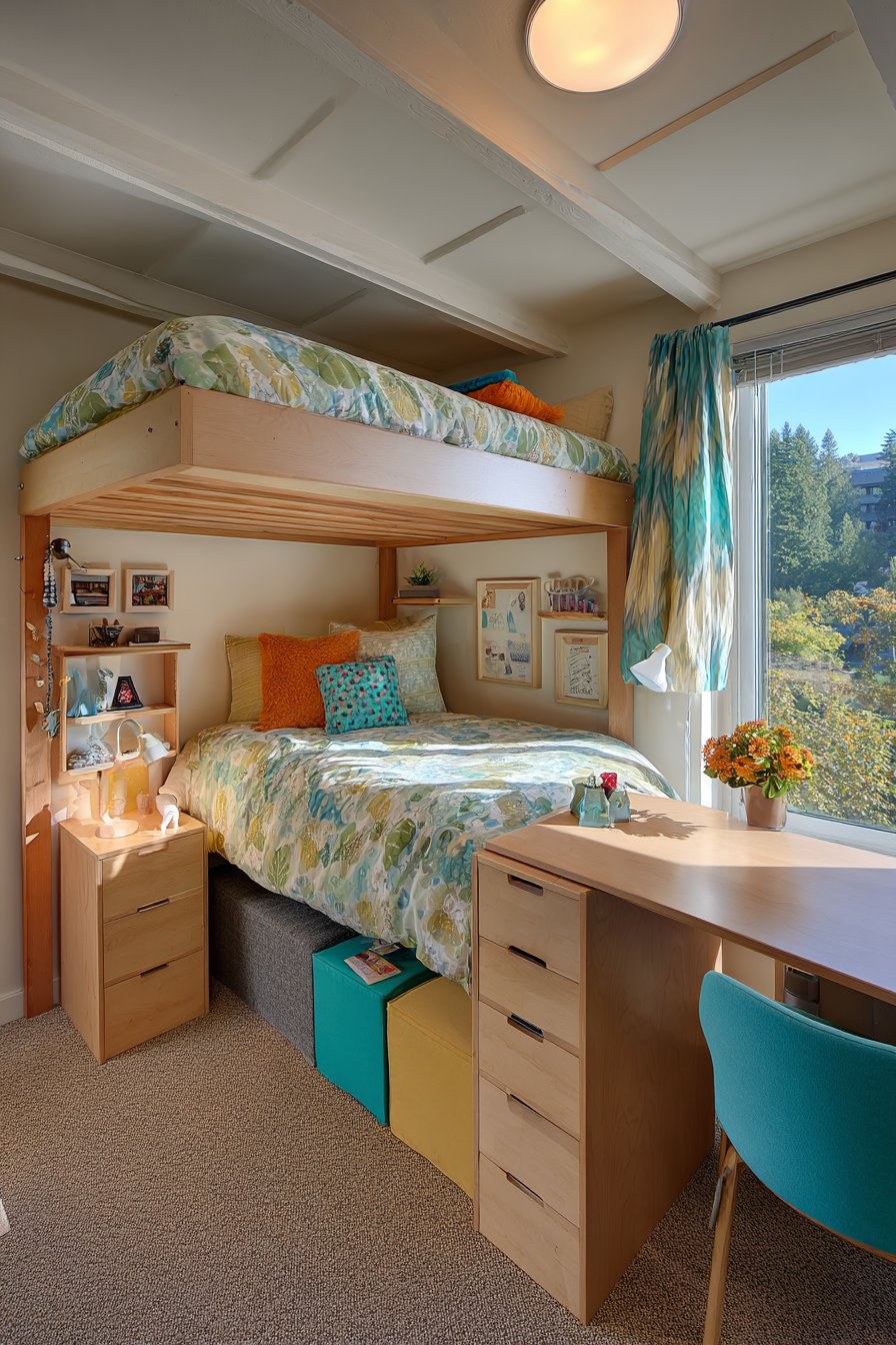 Space-Saving Loft Bed with Integrated Workspace