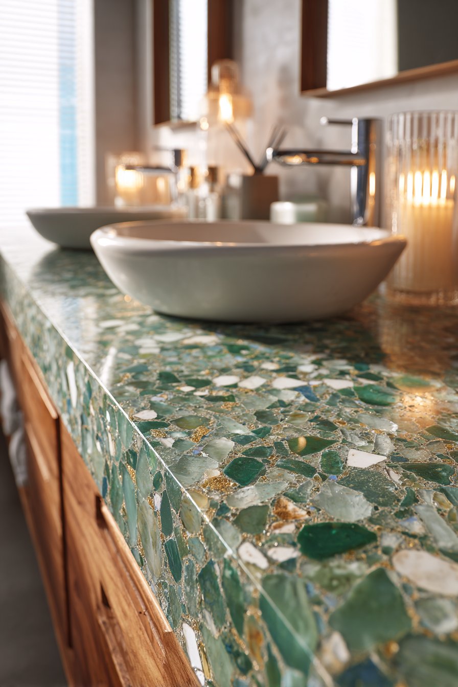 Green Terrazzo Vanity with Brass Accents