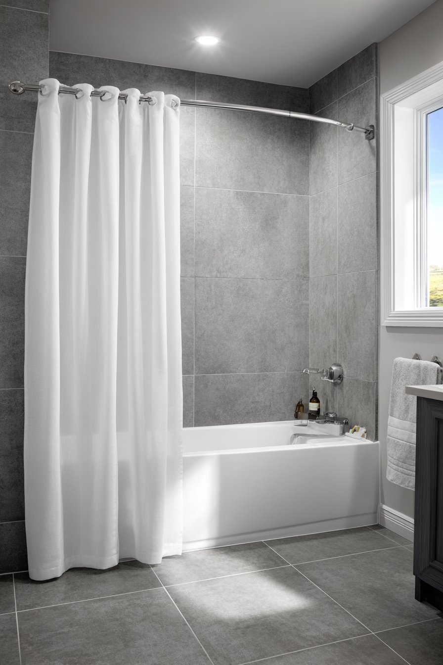 Tub-Shower Combination with Curved Tension Rod