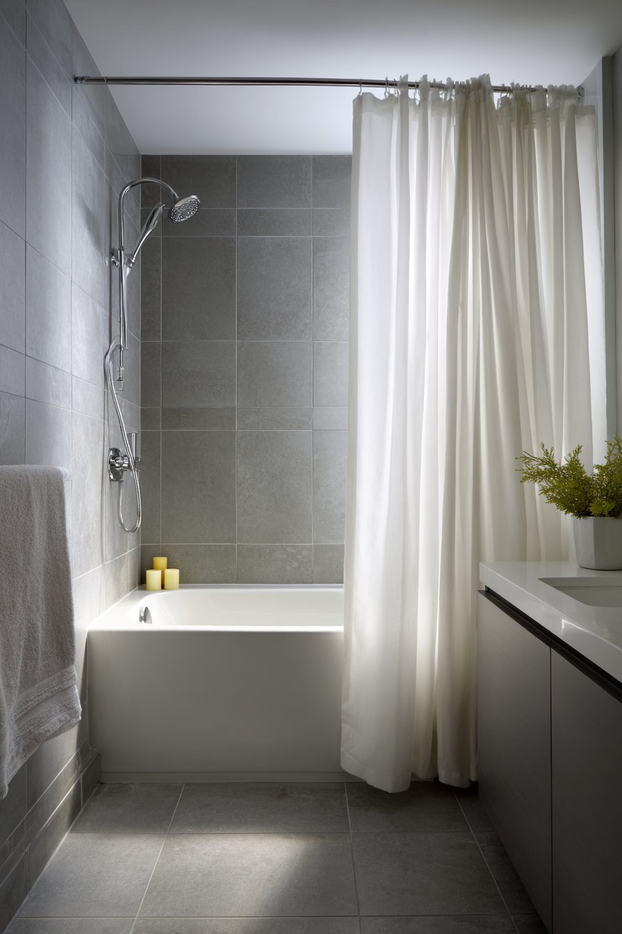 Tub-Shower Combination with Curved Tension Rod