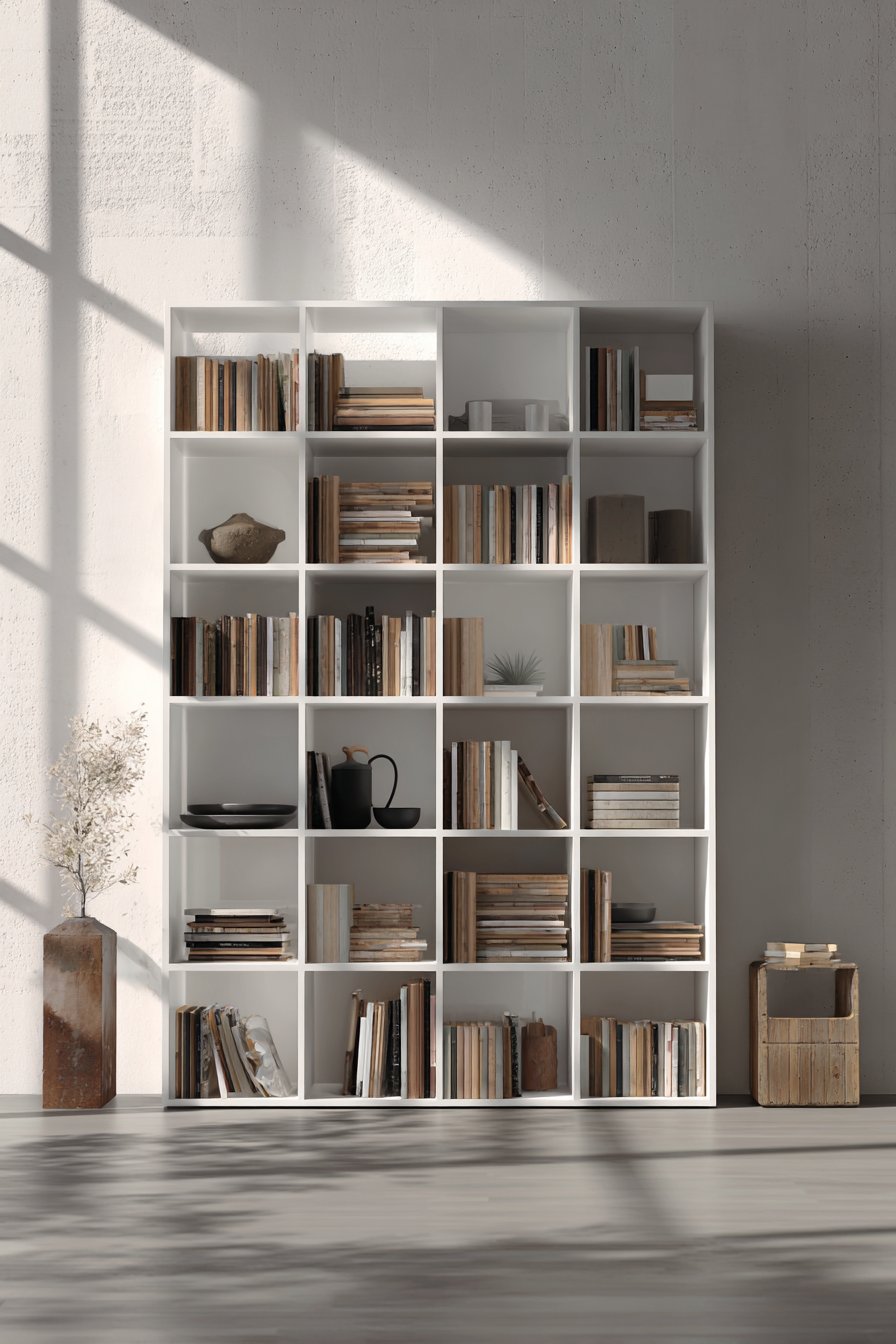 Minimalist Modular White Cube Shelving System