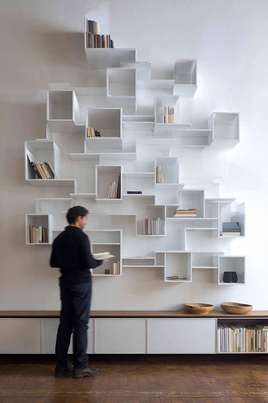 Minimalist Modular White Cube Shelving System