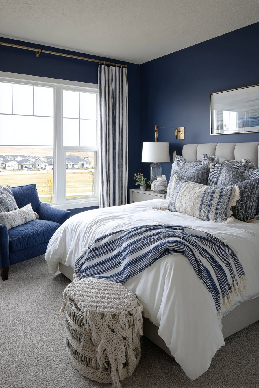 Contemporary Navy Accent Suite with Brass Details
