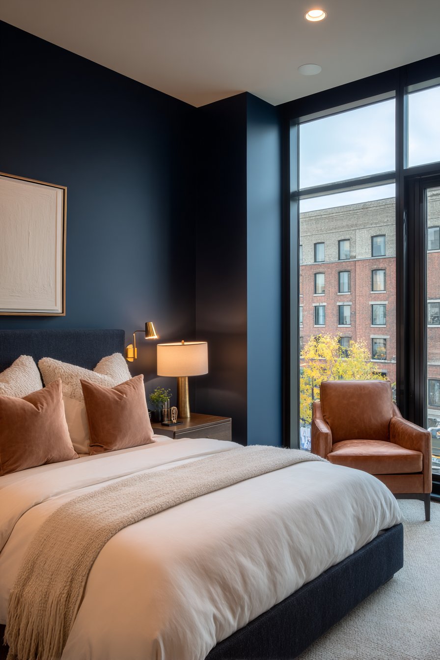 Contemporary Navy Accent Suite with Brass Details