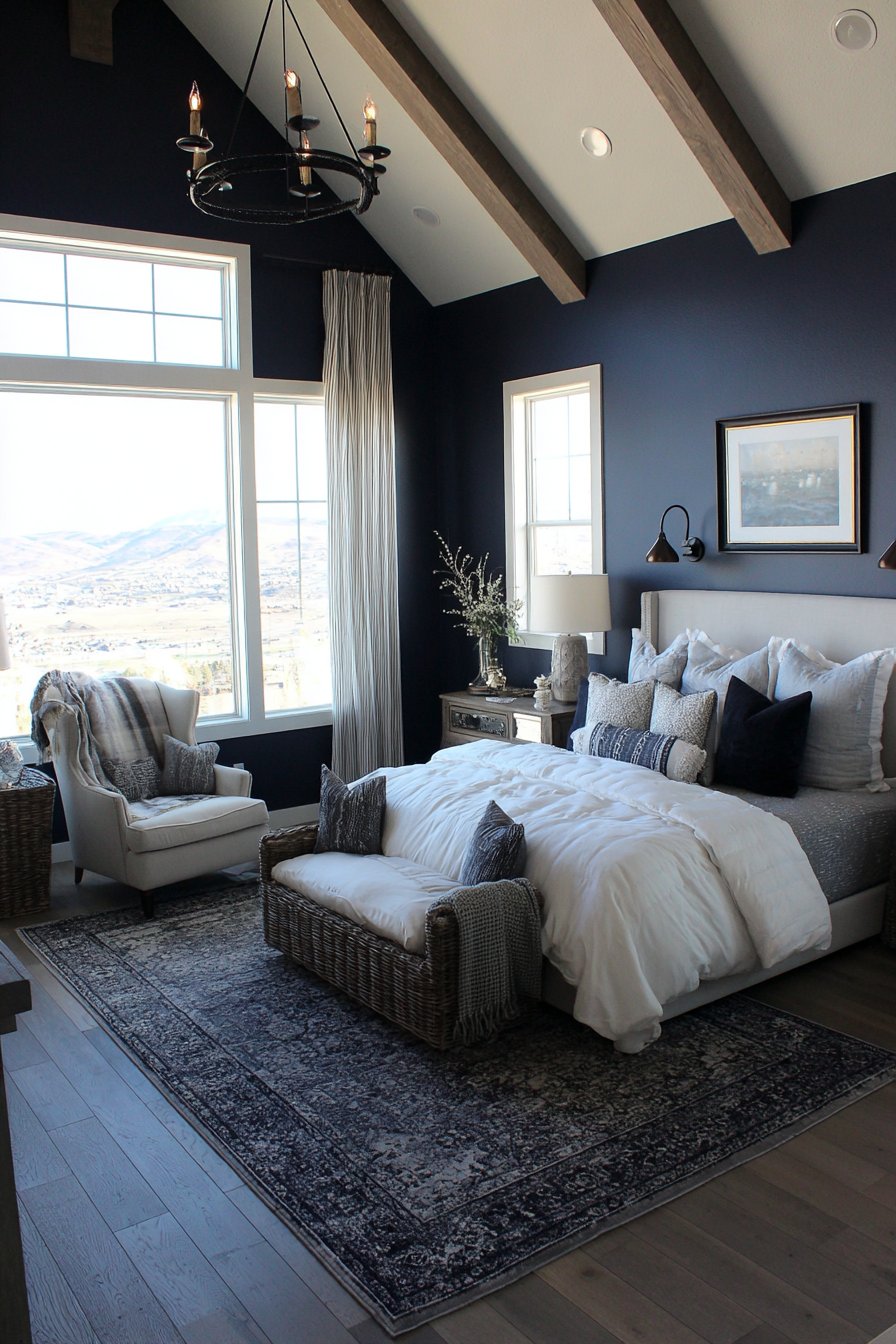 Contemporary Navy Accent Suite with Brass Details