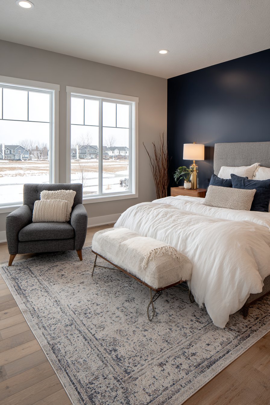 Contemporary Navy Accent Suite with Brass Details