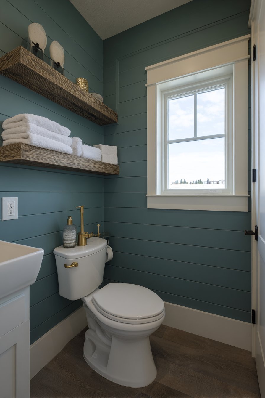Compact Emerald Bathroom with Shiplap Charm