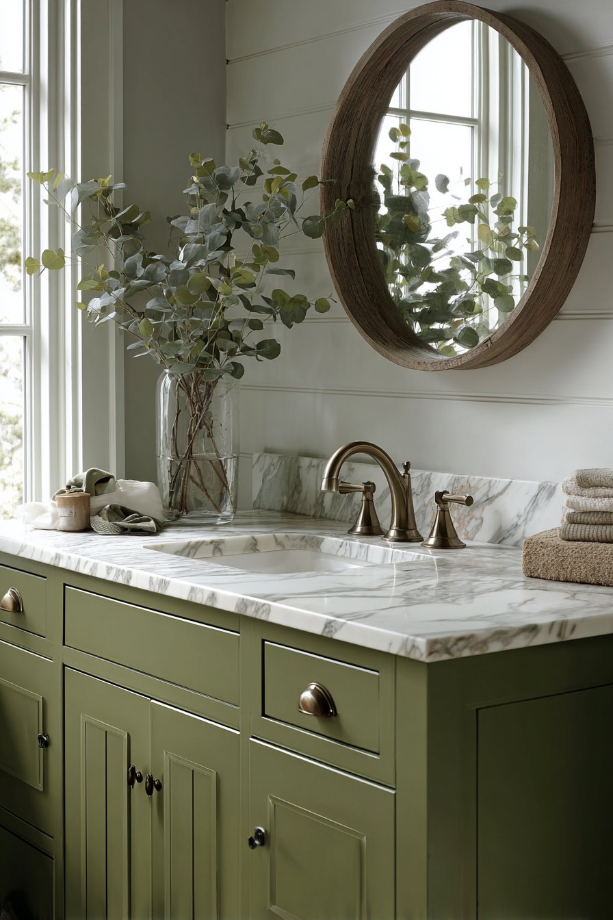Moss Green Vanity with Marble Elegance