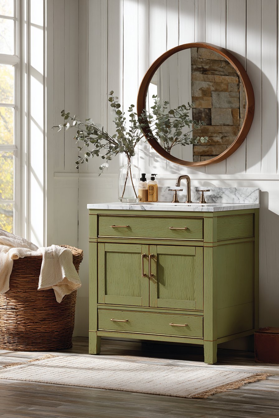 Moss Green Vanity with Marble Elegance